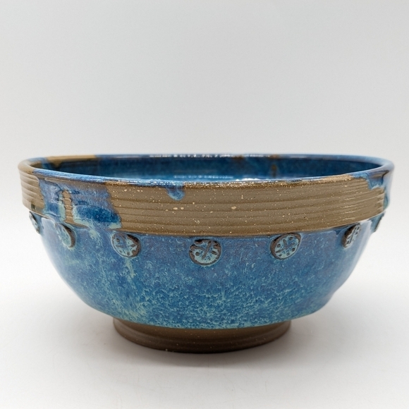 Handmade blue brown large serving bowl - Picture 3 of 11